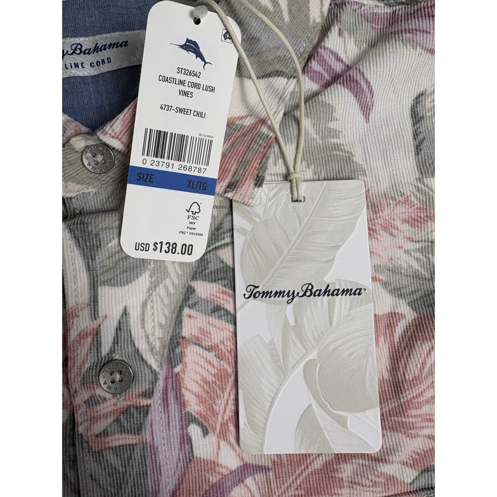 Tommy Bahama Men's XL Shirt Coastline Cord Lush Vines Sweet Chili Floral new - Picture 4 of 11